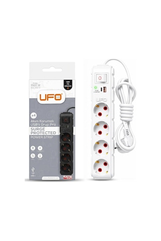 Yeni 4lü Akım Korumalı Grup Priz 1,5 Metre Bakır Kablolu, 5v 2,4a Usb Ve Type-c İle Şarj, Anahtarlı Topraklı Priz, Sürekli Koruma, 16a 250v, Max 3500w Aşırı Yük Koruması, 1,5m. Beyaz Renk