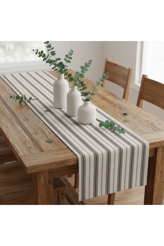 1 Adet Runner,çizgi Desenli 100% Pamuk Runner,yıkanabilir Runner 40x140 Cm Beyaz - Gri