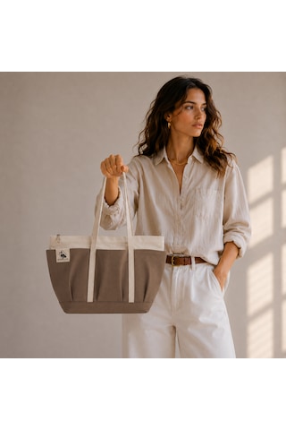 Bordglow Novaglow Design Serisi Küçük Boy - Siyah - Premium Kanvas Çanta - Tote Bag 9 Cep - Fermuarlı 32x22x10 Cm Camel