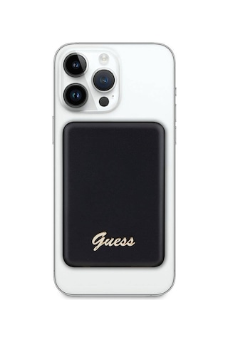 Guess Lisanslı Magsafe Şarj Özellikli Metal Yazı Logolu Powerbank 5000mah 15w Siyah