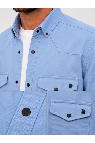 Classics Men Reeport Uzun Kol Slim Fit Erkek Kot Gömlek - 7643 Buz Mavi