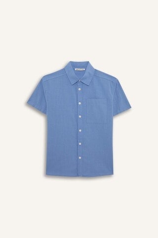 Defacto Erkek Çocuk Oversize Geniş Kalıp Polo Yaka Kısa Kollu Gömlek E5832a825hsbe422 Mavi