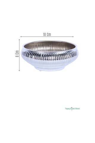 Yapay Çiçek Sitesi Metal Dekoratif Çizgili Ufo Saksı 8 Cm Gümüş