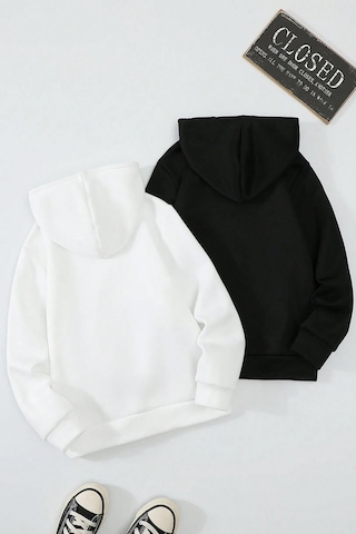 2'li Paket Baskılı Erkek - Kız Çocuk Rahat Kalıp Sweatshirt Siyah