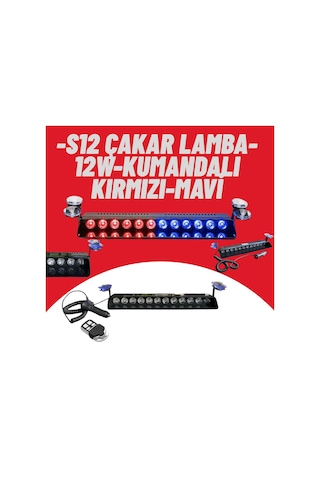 S12 Cam İçi Profesyonel İkaz Lambası Vantuzlu, Çakmaklık Girişli, Kumandalı Kırmızı-mavi