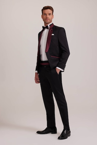 Ysf Erkek Bordo Siyah Slim Fit Şal Hakim Yaka Damatlık Bordo - Siyah
