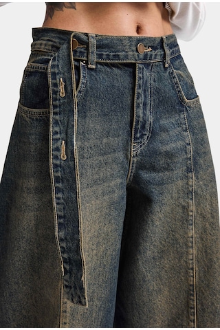 it's basic Kadın Tint Kot Rengi 2w6-11 Baggy Kemerli Orta Bel Denim Jean Kırmızı