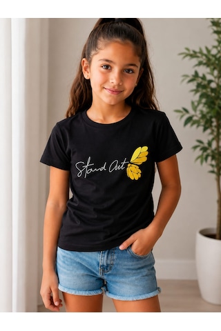 Essu Kız Çocuk Pamuk Penye Tshirt Siyah