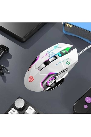 Besthome1 Beyaz 6 Programlanabilir Mekanik Oyun Faresi, 3200dpi, Ergonomik, Usb Kablolu, Esporlar İçin Diğer