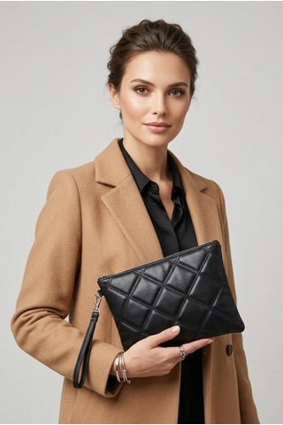 Estrella Paris Lavita Portföy & Clutch Çanta Çıkarılabilir Bileklik Askılı Siyah 25 X 19 Cm