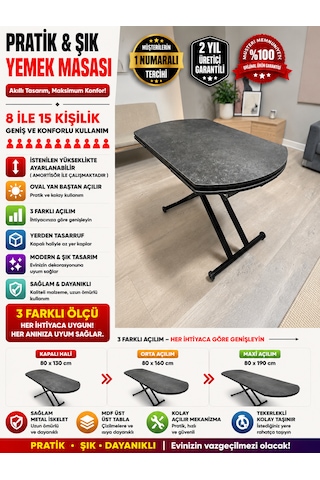 Oval Yan Baştan Açılır Akıllı Masa Üst Tabla Mdf Yüksekliği Ayarlanabilir Pratik Siyah Mekanizmalı Antrasit