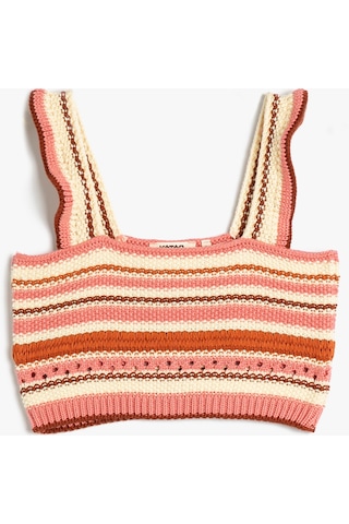 Koton Kroşe Crop Üst Askılı Kahverengi Çizgili 3skg90003at 3SKG90003AT5S1 Kahverengi