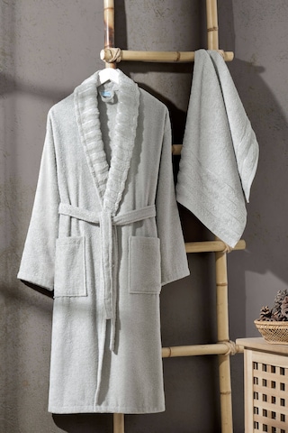 Mira Home Soft Elegance Banyo Tek Kişilik Bornoz Takımı Pamuklu Açık Gri