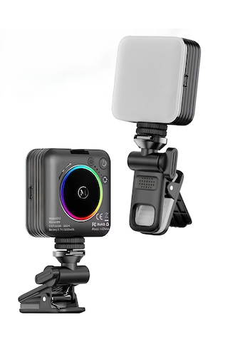 Rgb Led Telefon Selfie Işığı Şarjlı Mini Video Çekim Lambası 3000 Mah Canlı Yayın Işığı 2900-9000k Gümüş - Siyah