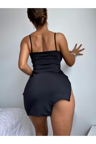 Taşlı Mini Elbise Siyah