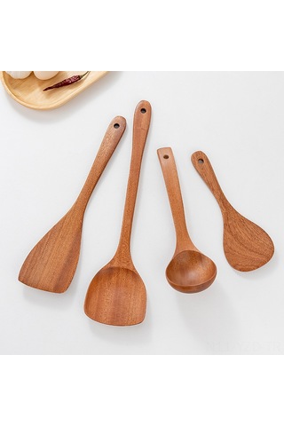 Yuntech01 Ev Kullanıma Uygun Ahşap Ocak Gereci Seti 4 Parça - Dayanıklı Gül Ağacı, Teflon Tava Uyumlu, Ergonomik Kucharka Ve Pişirme Araçları