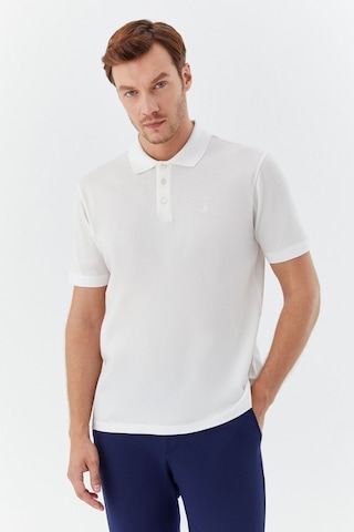 Sabri Özel Erkek Beyaz Dar Kesim Slim FitPamuk Dokuma Düğmeli Polo Yaka T-shirt