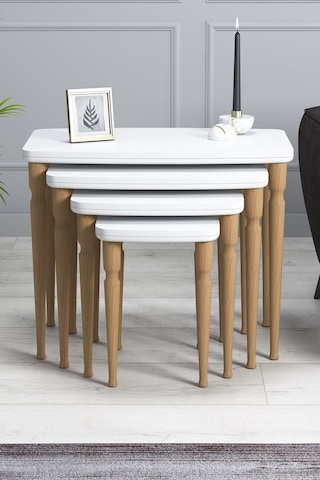 Imaj Mdf Ve Lake Boya, Beyaz 4lü Zigon Sehpa Takımı, Beyaz Gürgen Ayaklar Sehpalar Beyaz Ayaklar Açıkceviz