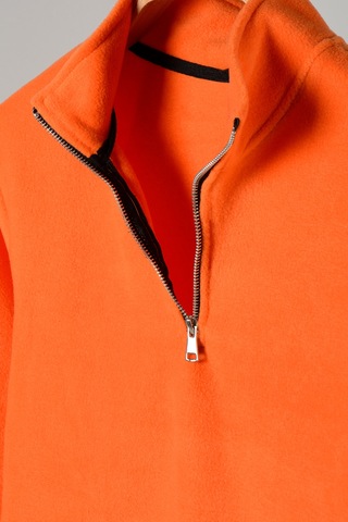 Turuncu Yarım Fermuarlı Regular Kalıp Dik Yaka Polar Sweatshirt Turuncu