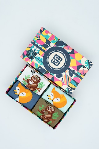 Stocalze Unisex Pamuklu Tilki Koala Özel Desenli 4 Farklı Renkli Esnek Terletmez Rahat Soket Çorap Beyaz - Lacivert - Haki - Turkuaz
