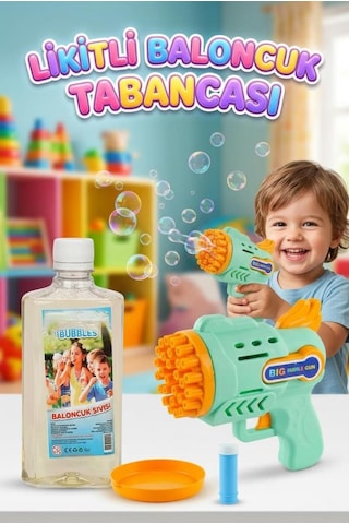 Köpük Baloncuk Makinası 3 Parçalı Yanında 500ml Baloncuk Likiti Hediyeli Eğlenceli Oyun Seti