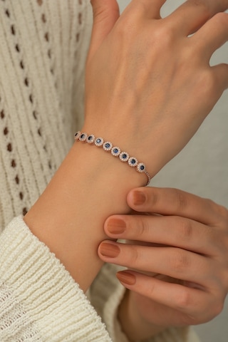 Papatya Silver Lacivert Taşlı Asansör Bileklik Nano Zirkon Taşlı Rose Altın Kaplama Gümüş