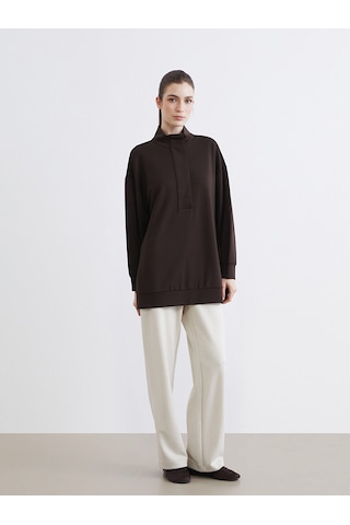 Lcw Modest Kahverengi Soft Touch Oversize Kadın Sweatshirt Tunik