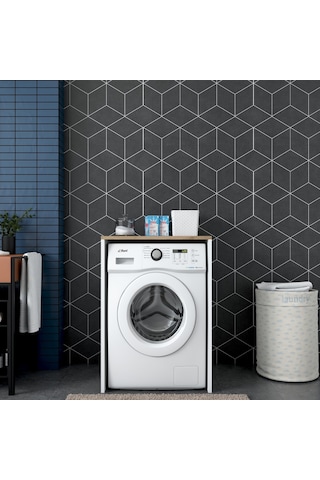 Rani Kd103 Çamaşır Makinesi Dolabı Banyo Dolabı Beyaz - S. Ceviz Beyaz