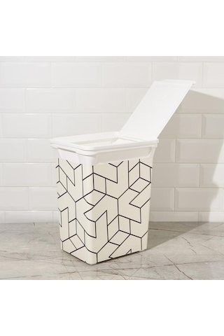 Qutu Çizgili Mutfak Çöp Kovası - Beyaz / Siyah - 20 Lt Beyaz / Siyah Beyaz - Siyah