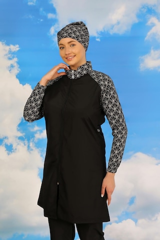 Akbeniz Kadın Pantolonlu Desenli Tam Tesettür Mayo Siyah 31072-siyah Siyah