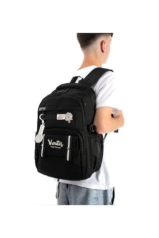 Ventis Unisex Okul Çantası Ortaokul Lise Sırt Çantası 43 30 Cm Su Geçirmez Kumaş Çok Cepli Vnt5-d Siyah