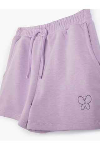 Koton Şort Beli Bağlamalı Lastikli Cepli Kelebek İşleme Detaylı Lila 4skg40249ak Lila