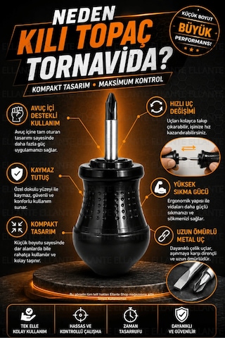 Mini İkili Topaç Tornavida Manyetik Uçlu Düz Ve Yıldız Uçlu Pratik El Tornavidası