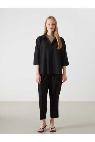 Lcw Vision Siyah Ajurlu Oversize Kadın Gömlek