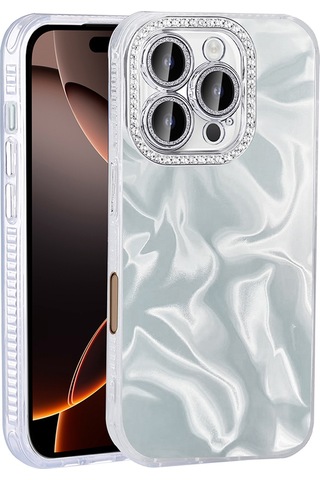 Apple Uyumlu iPhone 16 Pro Kılıf Airbagli Parlak Taş Detay Tasarımlı Zore Esila Kapak Beyaz