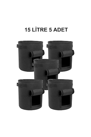 Grow Wizard Pencereli Kumaş Saksı Pot 15 Litre 5 Adet Siyah