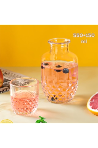 Porsima 003 Başucu Sürahisi Bardaklı Sürahi 550+150 Ml Sürahi Seti Cam Sürahi
