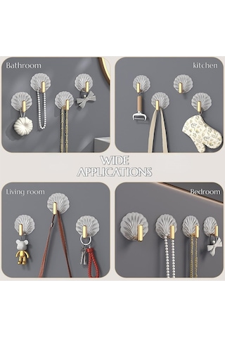 Mufunye 4 Adet Altın Kabuk Desenli Duvar Kanca, Zımba Olmadan Yüksek Dayanıklı, Otomatik Yapışkan, Anahtar Ve Çanta Asma, Ev Dekorasyonu Altın