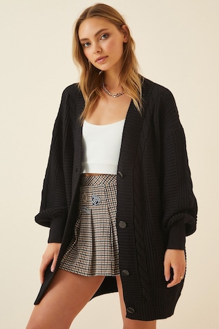 Gabria Düğmeli Örgülü Hırka Siyah