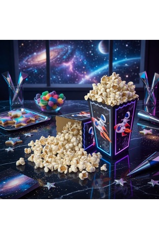 Uzay Temalı Pop Corn Mısır Kutusu 8li Çocuk Doğum Günü Parti Süsü Dekoru