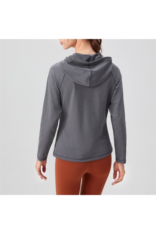 Ranyeek Bayanlar İçin Hızlı Kuruyan Spor Ceket - Kapüşonlu Slim Fit Yoga Koşu Antrenman Giysi - Gri Xl Avrupa Numara