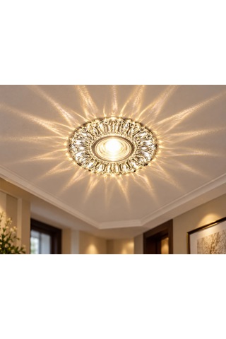 Kristal Cam Spot Lamba Gu10 Duy Led Çerçeveli 4000k Doğal Işık Tavan Aydınlatması 12 Cm Bx-316734 Diğer