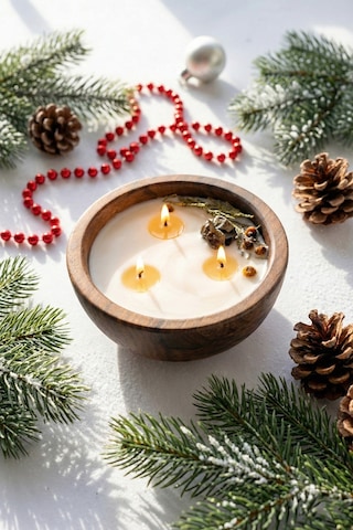 Wood Ahşap Yeni Yıl Mum 15 Cm 21051 Kahverengi