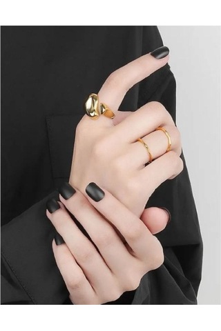 925 Ayar Gümüş Gold Renk Düzensiz Bohem Ayarlanabilir Tarz Yüzük