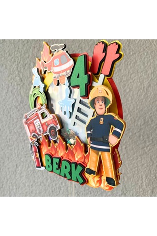 İtfaiye Temalı Erkek Çocuk Doğum Günü İsme Özel 3d Pasta Süsü Cake Topper Çocuk