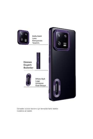 Xiaomi Mi 13 Yanları Renkli Lens Korumalı Logo Gösteren Luxury Silikon Kılıf - Rose Gold