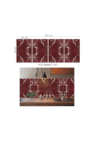Kendinden Yapışkanlı Bordo Mermer Desenli Pvc Panel 41x62 Cm 4 Adet / 1 M²