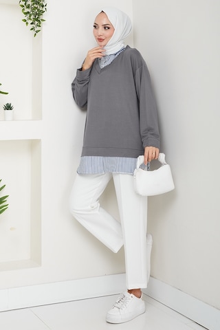 Gömlek Yaka Oysho Tunik 1612 - Antrasit Antrasit