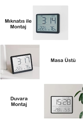 Mıknatıslı Buzdolabı Saati Alarmlı Nem Ve Sıcaklık Göstergeli