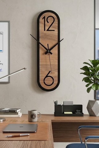 Dekoratif Ahşap Dikey Duvar Saati Modern Minimalist Sessiz Mekanizmalı Salon Ofis 18x50cm
